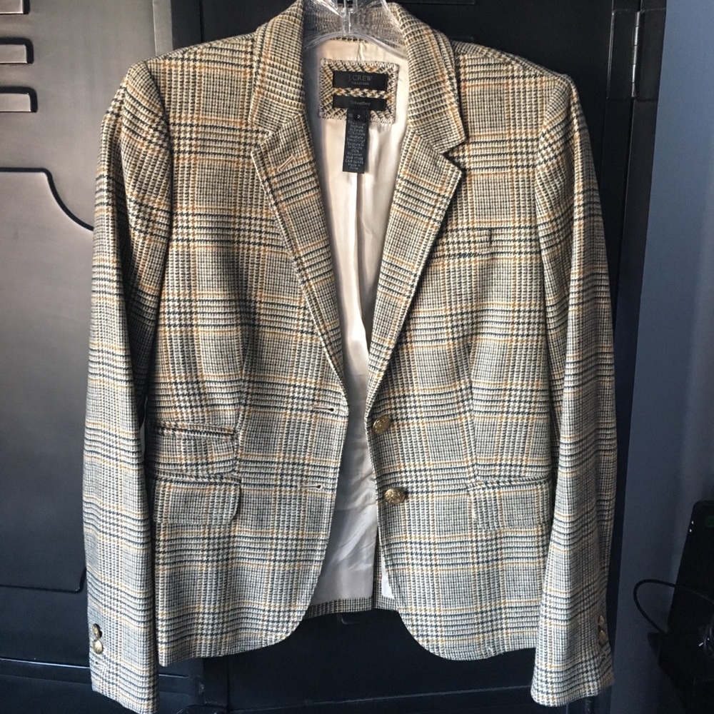 J. Crew Tan Plaid Wool 2-Button Blazer, sz.2